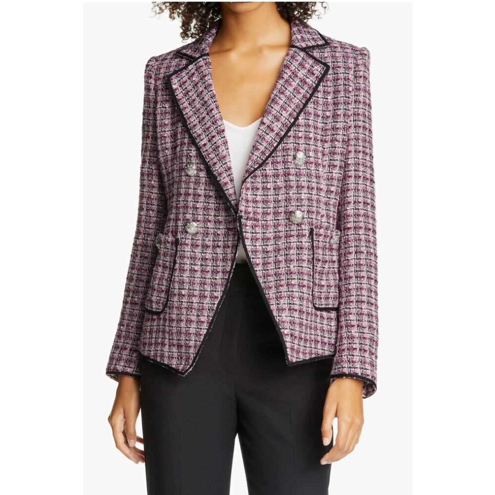 Veronica Beard Theron Tweed Double Breasted Jacket Multi Purple Black Size 6